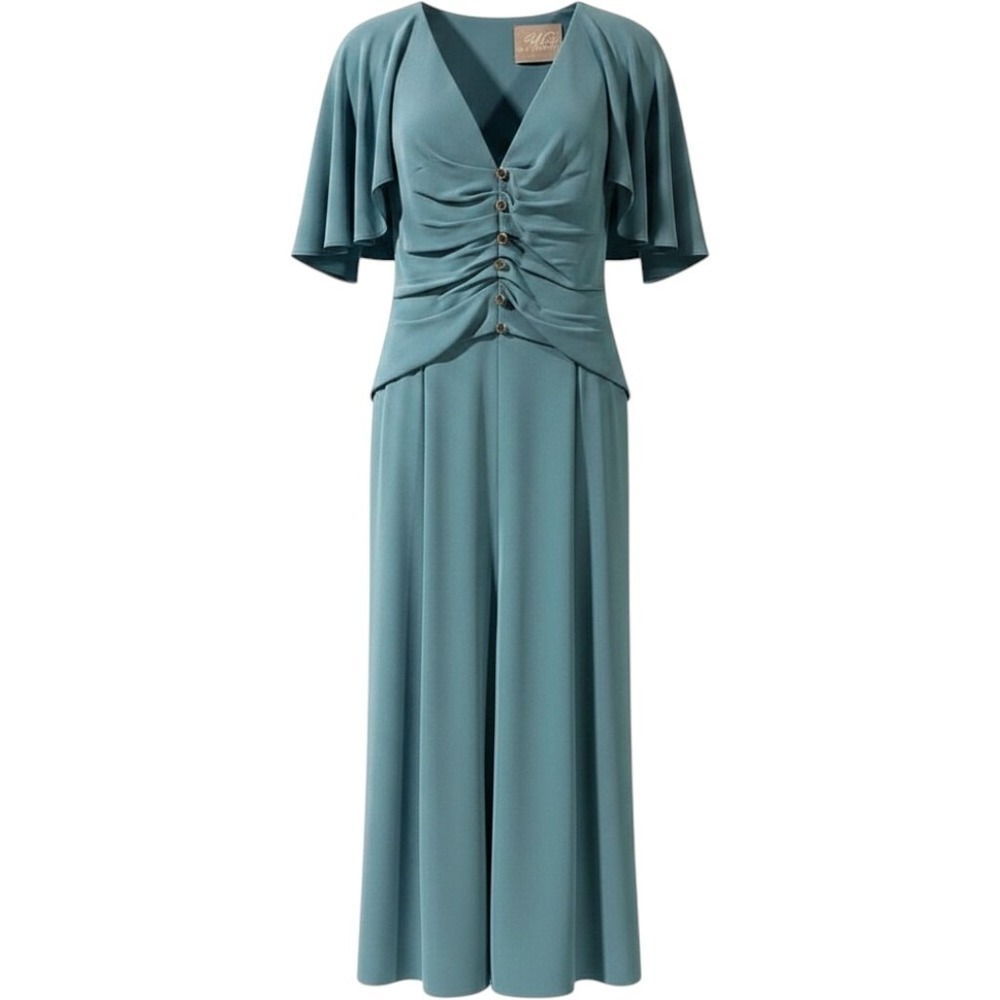 Lela Rose Robins Egg Blue Capelet Crepe Midi Dress Cocktail Formal 6